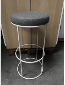 Used Stool with Grey Upholstery and White Metal Leg