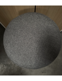 Used Stool with Grey Upholstery and White Metal Leg