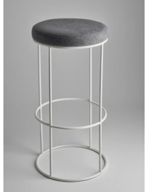 Used Stool with Grey Upholstery and White Metal Leg