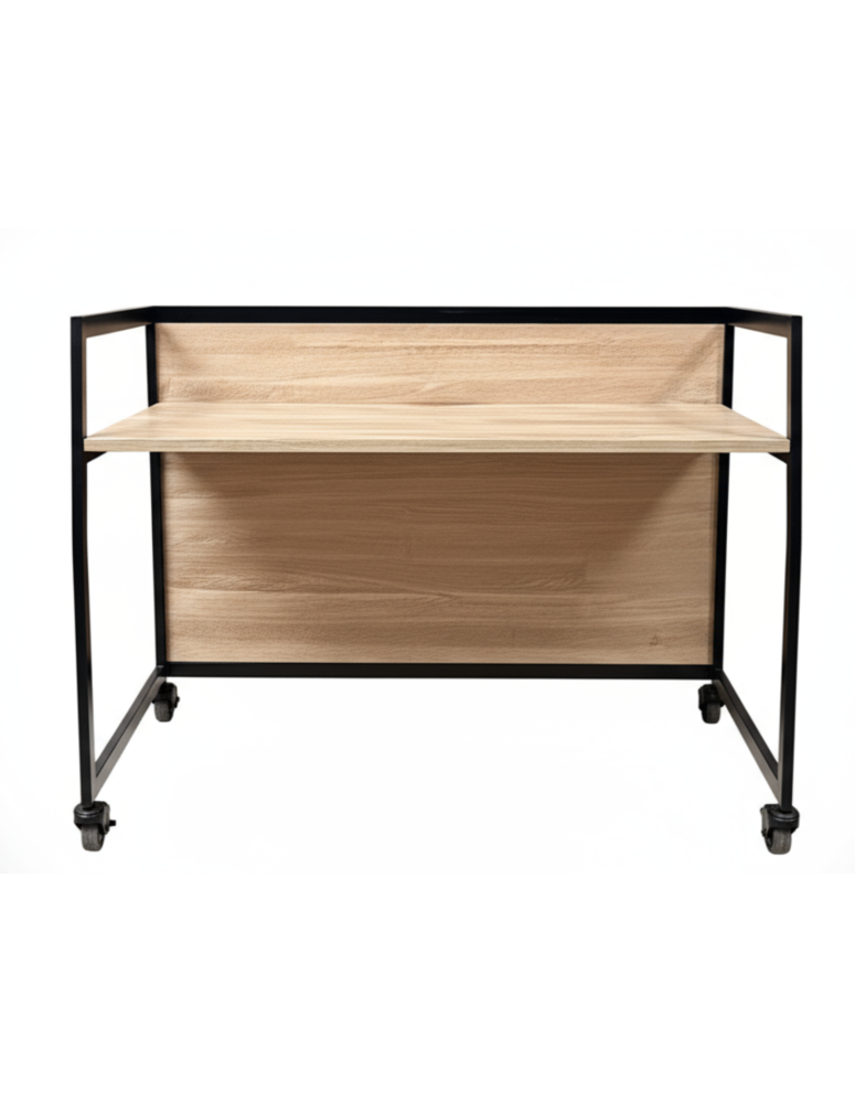 Used Loft Desk on Wheels, Metal Frame, Wood-Look Top
