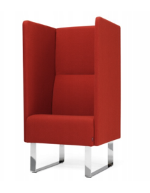 Used acoustic armchair, red, on chrome legs – Materia