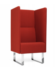 Used acoustic armchair, red, on chrome legs – Materia
