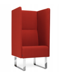 Used acoustic armchair, red, on chrome legs – Materia