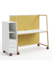 Used High Mobile Desk 180 × 63 cm with Side Cabinet and Drawers – Yellow-Green