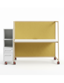 Used High Mobile Desk 180 × 63 cm with Side Cabinet and Drawers – Yellow-Green