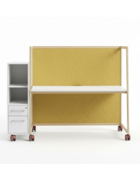 Used High Mobile Desk 180 × 63 cm with Side Cabinet and Drawers – Yellow-Green