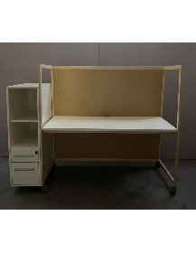 Used High Mobile Desk 180 × 63 cm with Side Cabinet and Drawers – Yellow-Green