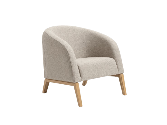 Używany fotel tapicerowany NOTI MULA beżowy, drewniane nogi