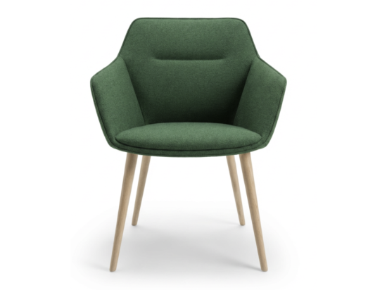 Używane krzesło kuchenne tapicerowane zielone z nogami w kolorze drewna