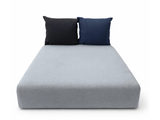 Używany moduł sofy Le Monde Noti pufa z oparciem, szara, poduszki granatowe