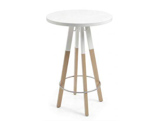 Używany stół barowy SPIN Wood Bejot biały blat, Ø 60 cm, wys. 110 cm