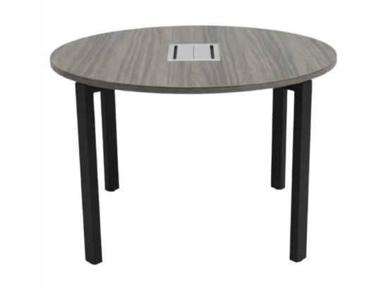 Używany okrągły, mały stół konferencyjny z media portem ciemne drewno