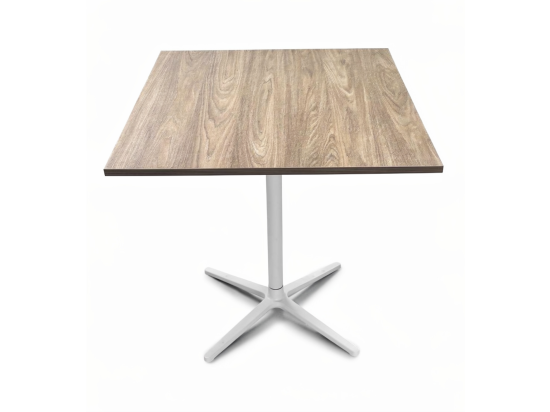 Używany stół kwadratowy 80×80 cm blat w kolorze orzechu, biała noga