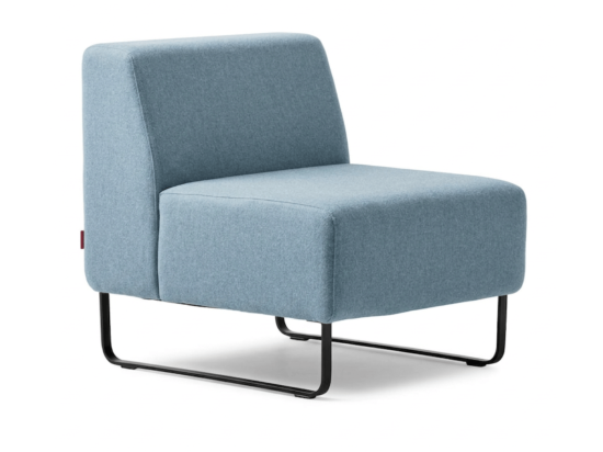 Używany fotel Riverbend Haworth niebieski, tapicerowany, czarne płozy