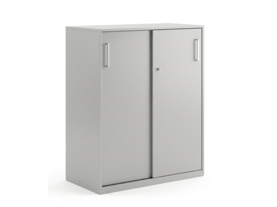 Używana szafka biurowa niska Steelcase przesuwne drzwi sz. 80 cm gł. 43 cm wys. 117 cm