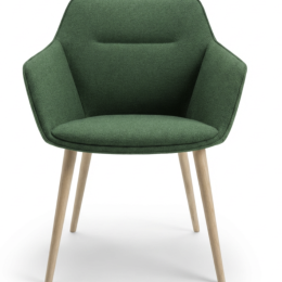 Używane krzesło kuchenne tapicerowane zielone z nogami w kolorze drewna