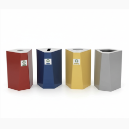 Używany zestaw koszy do segregacji śmieci biurowych – 4 kolory