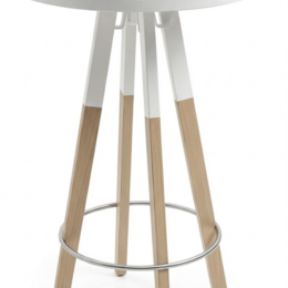 Używany stół barowy SPIN Wood Bejot biały blat, Ø 60 cm, wys. 110 cm