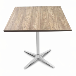 Używany stół kwadratowy 80×80 cm blat w kolorze orzechu, biała noga