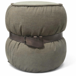 Używana pufa zielona Moroso z paskiem skórzanym Diesel brązowym