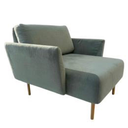 Używany fotel głęboki Muse NOTI szałwiowy, drewniane nogi