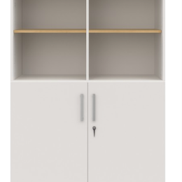 Używana szafka biurowa Steelcase biała z półkami – witryna